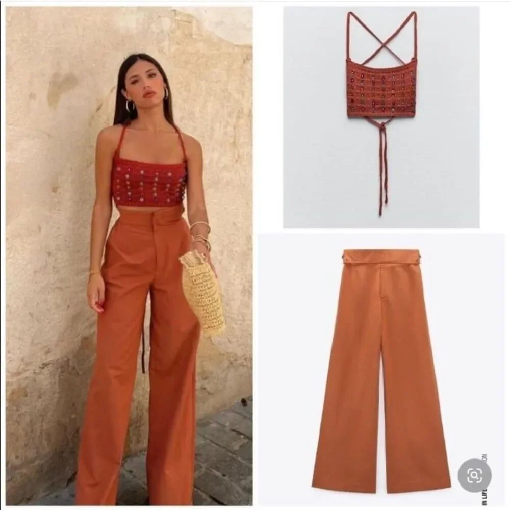 ZARA FULL LENGTH LINEN BLEND PANTS Size XS